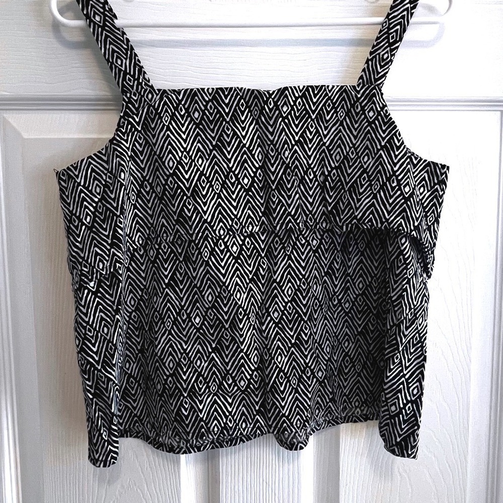 Maison Jules Geometric Print Tank Top Womens Medium Black White Linen Blend - Picture 7 of 7